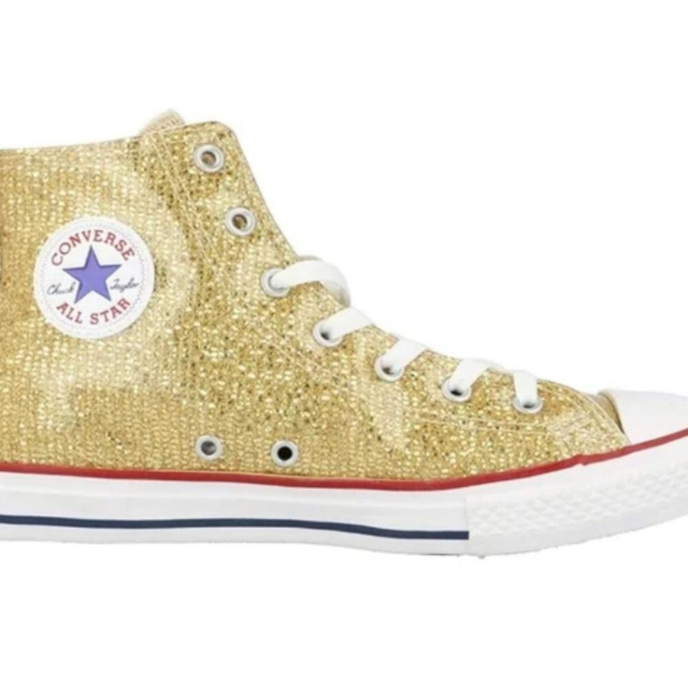 Converse Youth Size 4 All Stars Chuck Taylor Gold Glitter High Tops